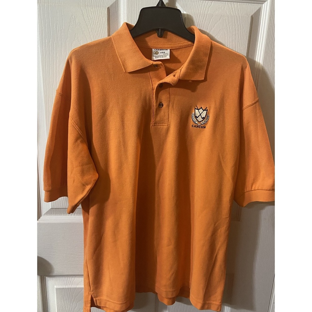 Caribbean Side Men's 100% cotton SS Orange polo shirt with Cancun logo Size XL‎